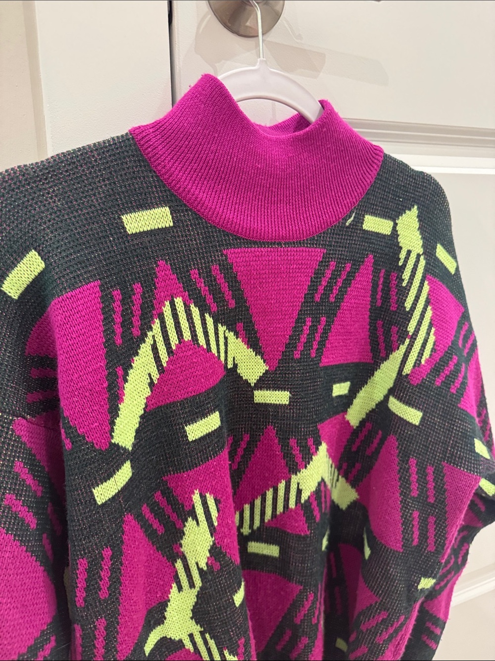Vintage • 1980s Memphis New Wave Southwestern Geometric Mock Neck Sweater - Picture 3 of 5